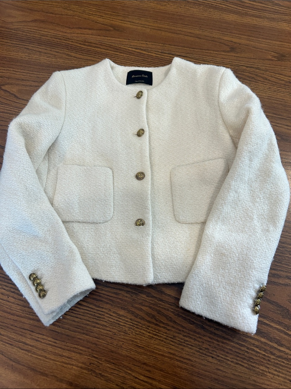 Massimo Dutti Cream Bouclé Jacket with Gold Buttons